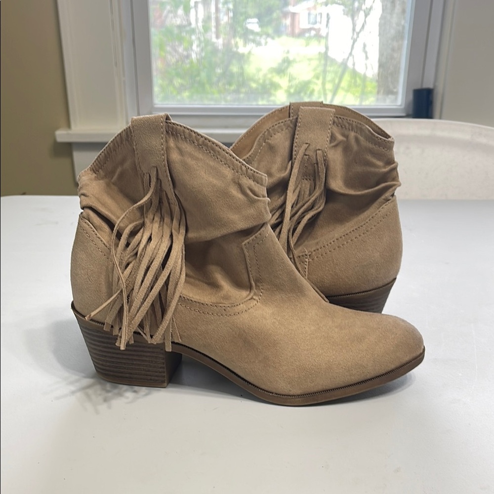 Tan Suede Fringe Ankle Booties